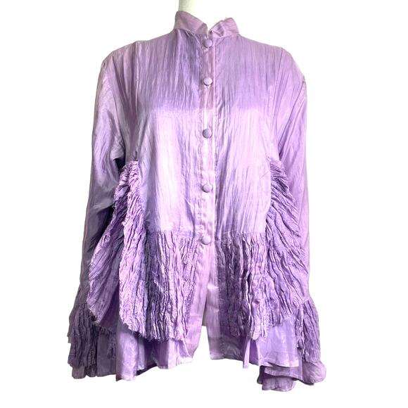 Lavender Blouse 100% Silk Crepe Details Draping Vintage Large - Picture 1 of 10